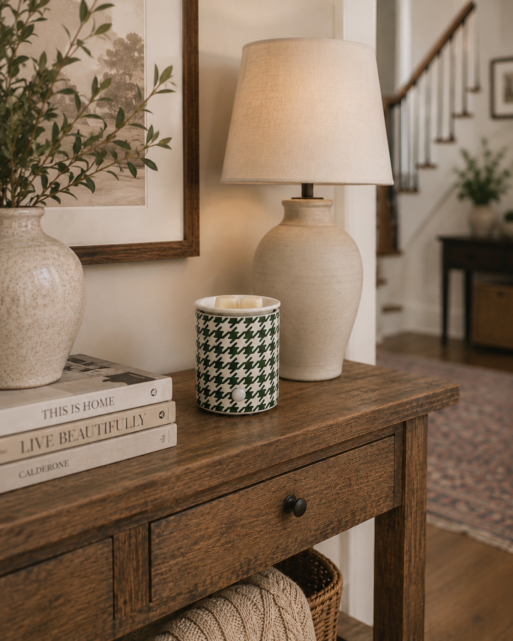 Green Houndstooth Electric Wax Warmer