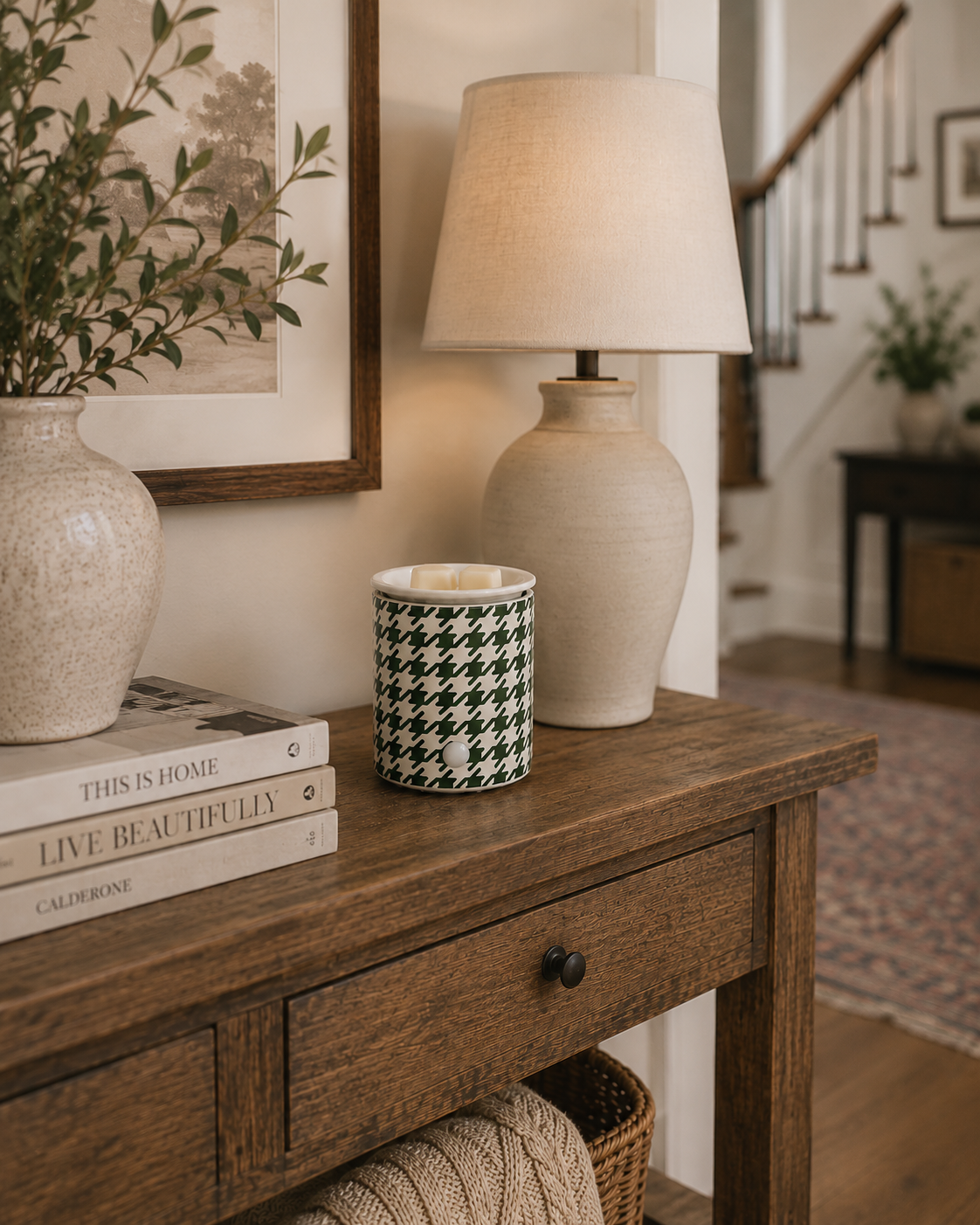 Green Houndstooth Electric Wax Warmer